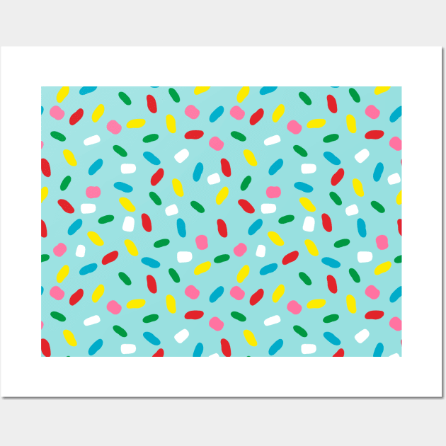 Colorful sprinkles on blue melting icing Wall Art by marufemia